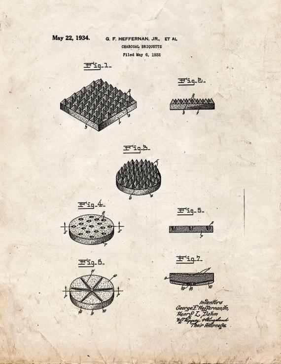 Charcoal Briquette Patent Print