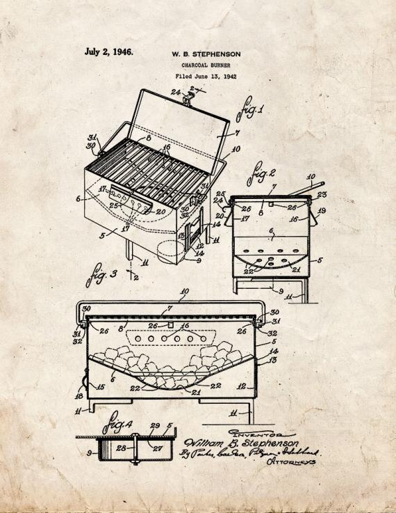 Charcoal Burner Patent Print