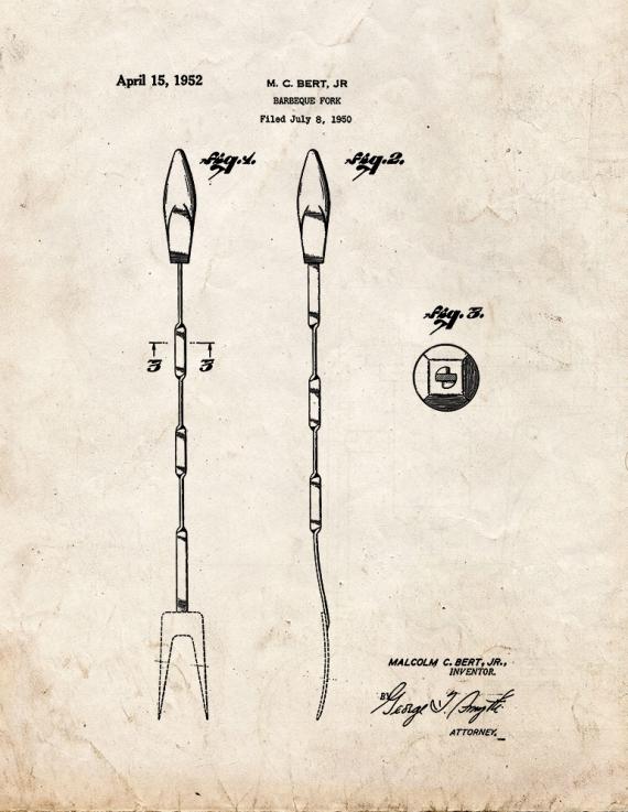 Barbeque Fork Patent Print