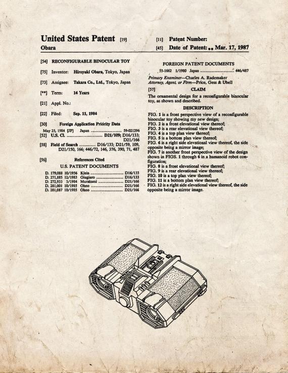 Transformers Reconfigurable Binocular Toy Patent Print