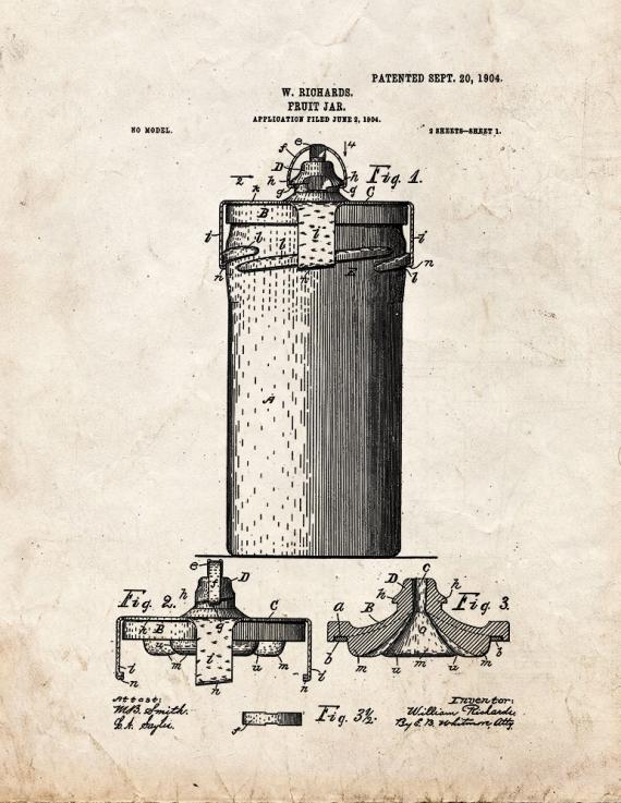 Fruit Jar Patent Print