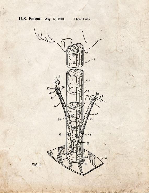 Water Pipe Or Bong Patent Print