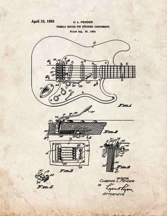 Clarence Fender Stratocaster Patent Print