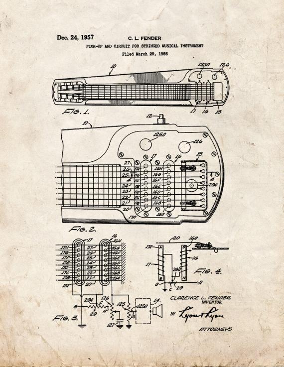 Pick-up And Circuit For Stringed Musical Instrument Patent Print