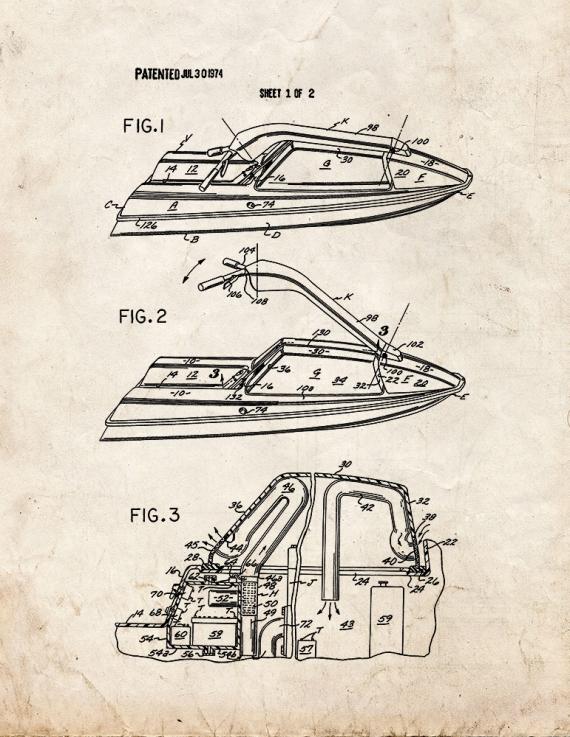 Self-righting Power-driven Aquatic Vehicle JetSki Patent Print