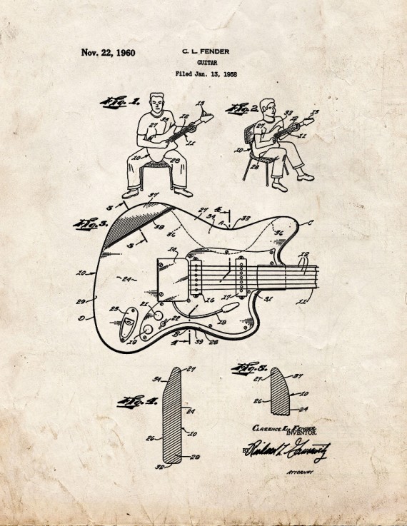 Clarence Fender Guitar Patent Print