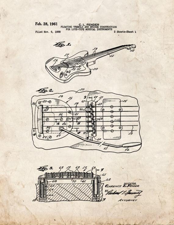 Fender Floating Tremolo And Bridge Construction Patent Print