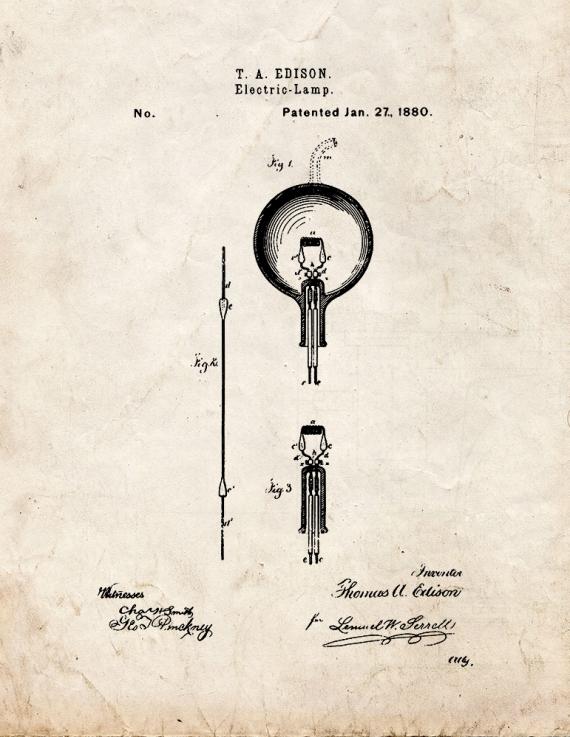 Thomas Edison Light Bulb Patent Print