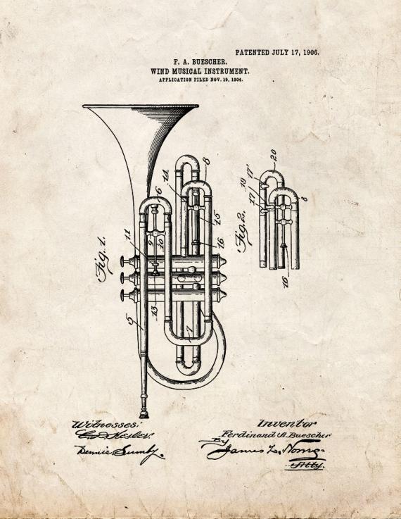 Wind Musical Instrument Patent Print