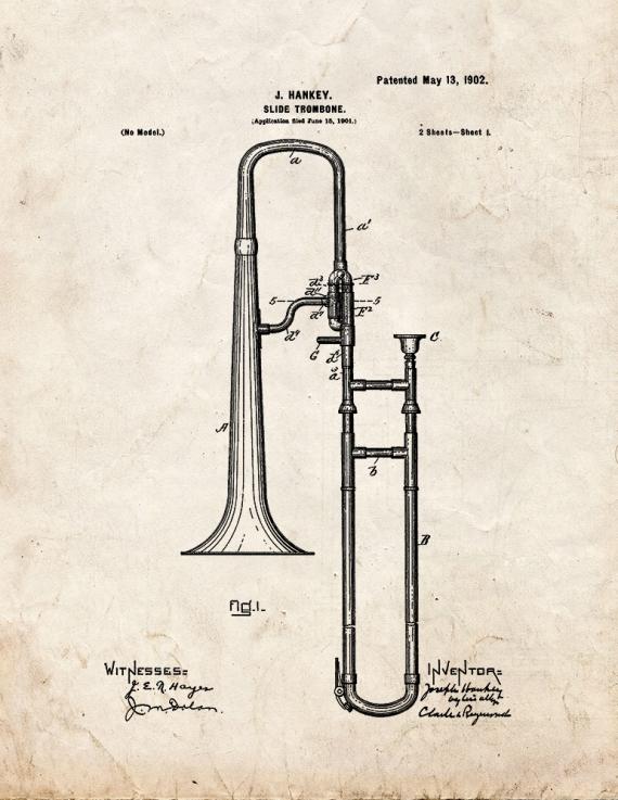 Slide Trombone Patent Print