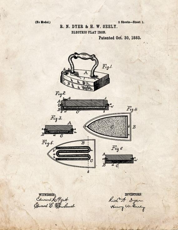 Electric Flat Iron Patent Print