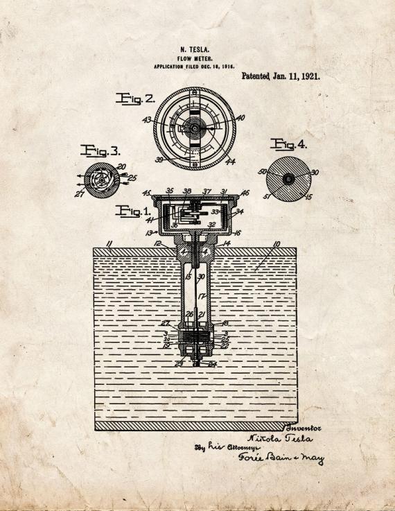 Tesla Flow-meter Patent Print