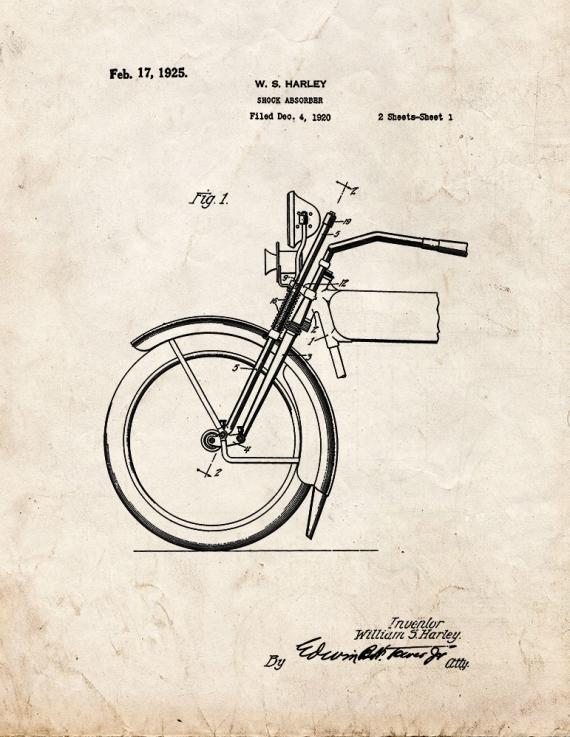 Harley Motorcycle Shock Absorber Patent Print