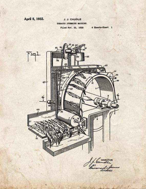 Tobacco Stemming Machine Patent Print