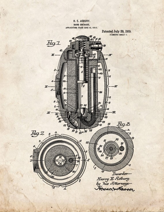 Hand Grenade Patent Print