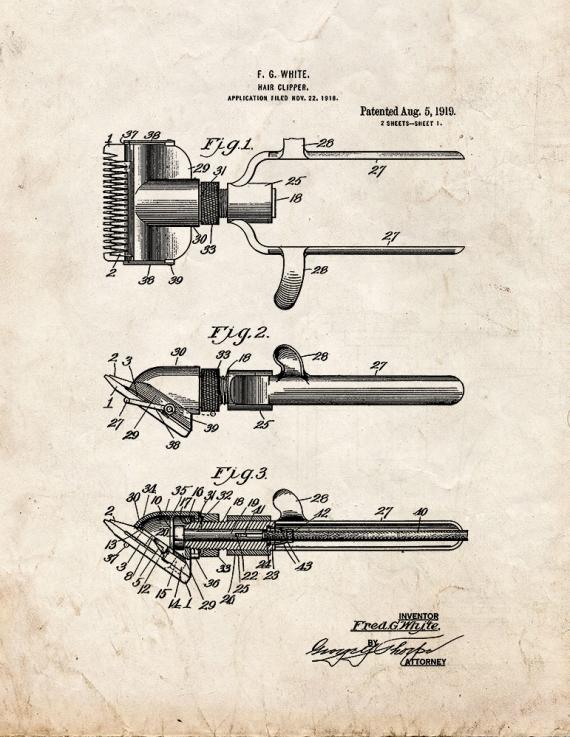 Hair Clipper Patent Print