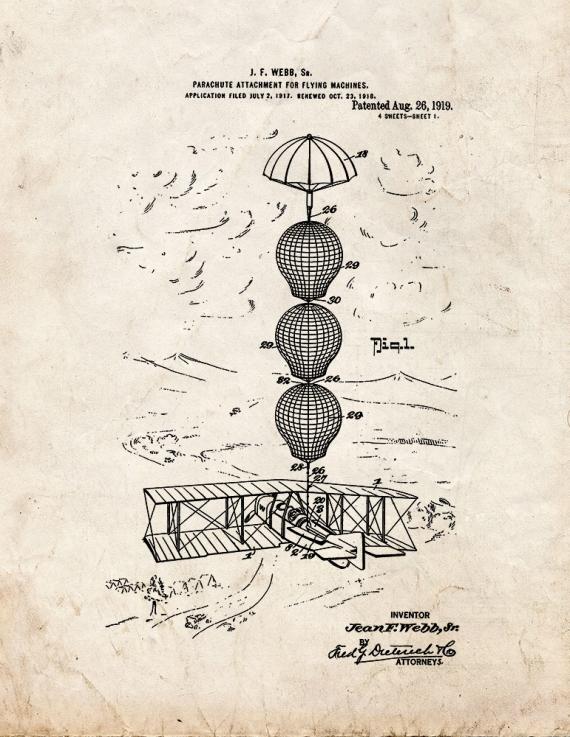 Parachute Attachment For Flying Machines Patent Print