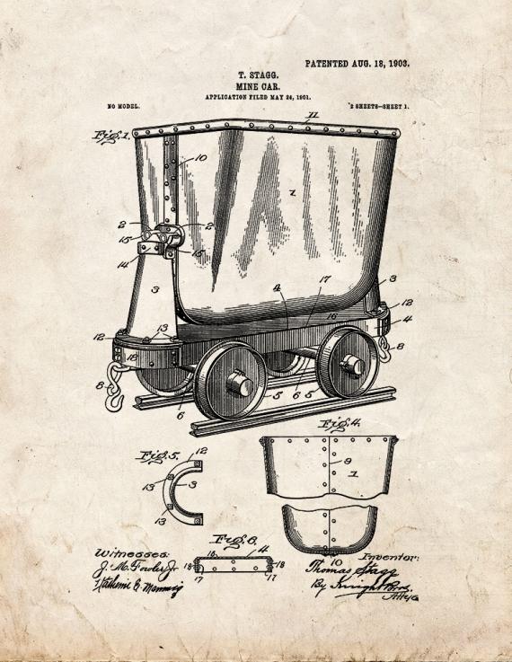 Mine Car Patent Print