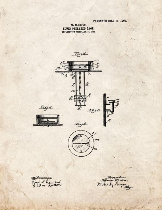 Fluid-operated Gage Patent Print