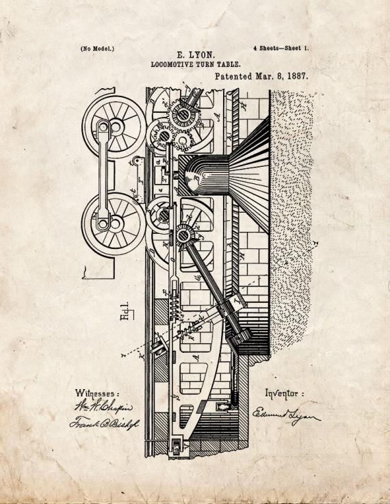 Locomotive Turn Table Patent Print