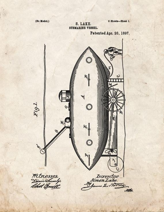 Submarine Vessel Patent Print