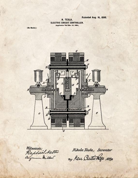 Tesla Electric Circuit Controller Patent Print