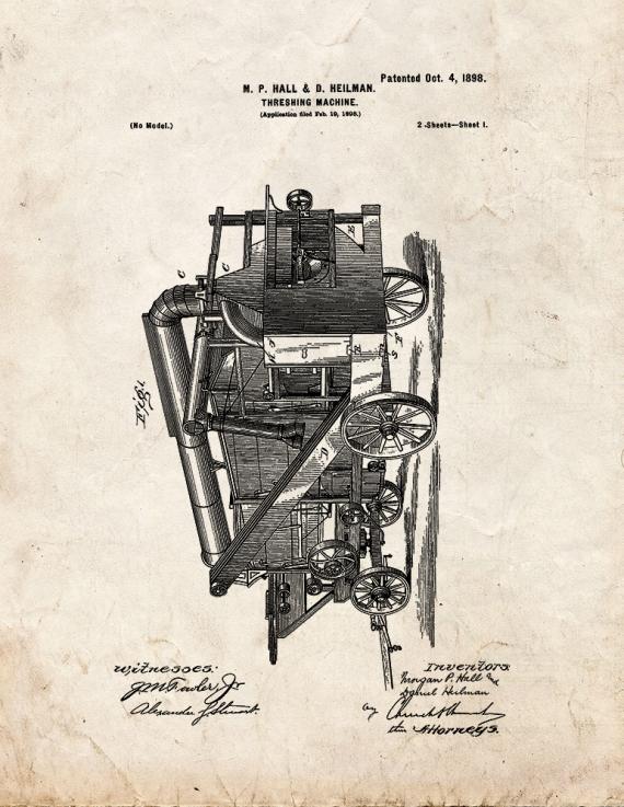 Threshing Machine Patent Print