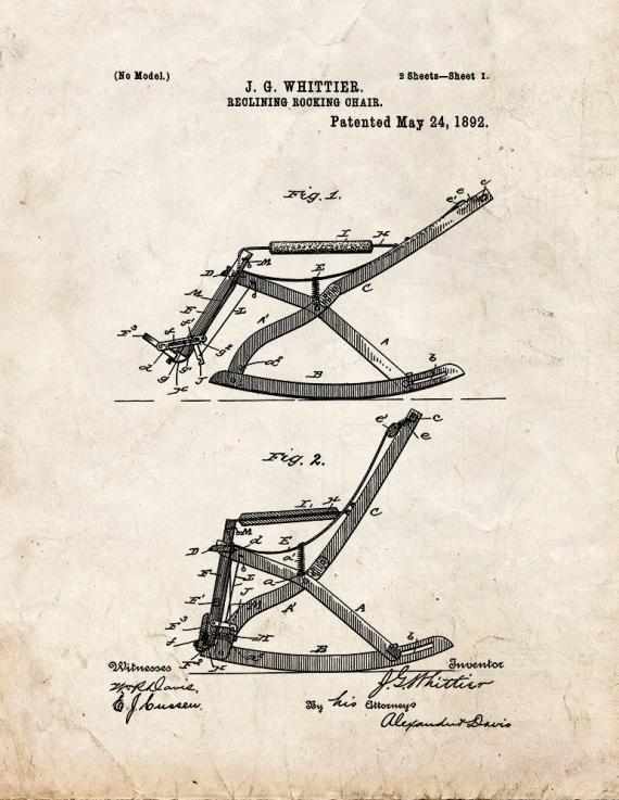 Reclining Rocking Chair Patent Print