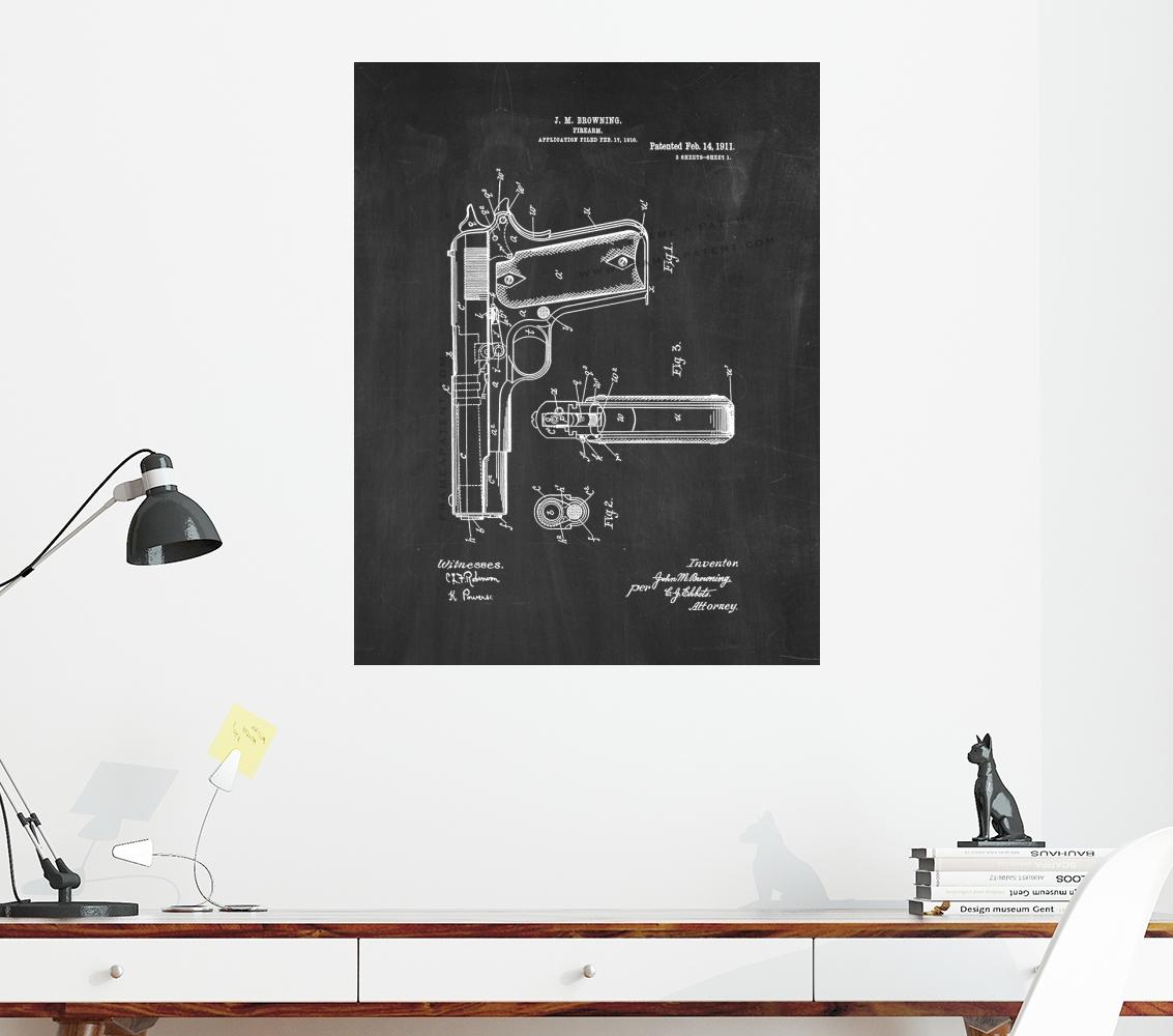 Colt 1911 Gun Patent Print Chalkboard