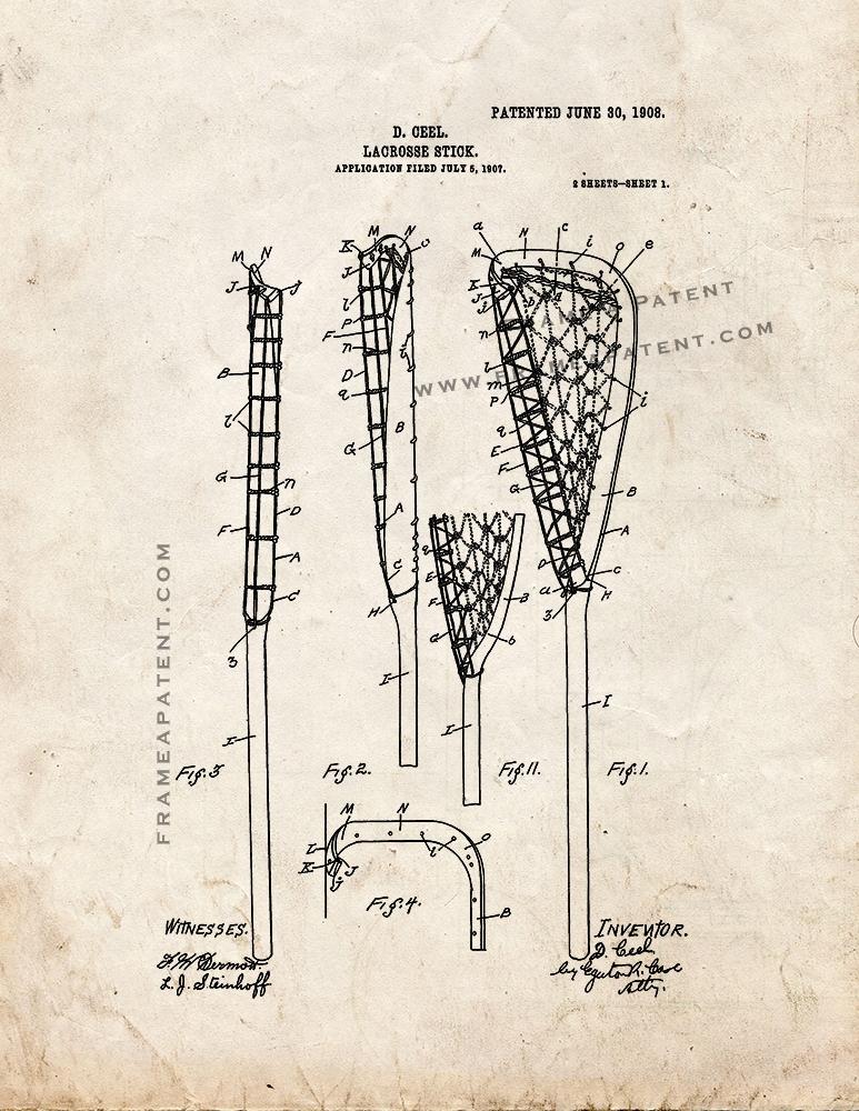 Lacrosse Stick Patent Print Old Look
