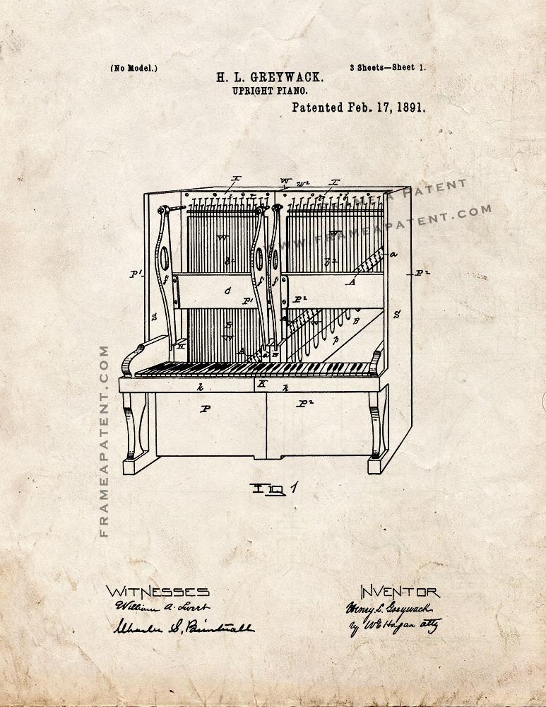 upright piano patent print old look ebay