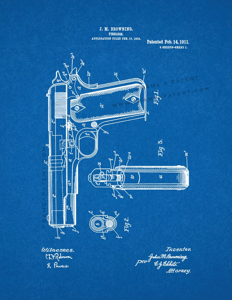 1911 Handgun Browning Official Patent Blueprint Framed Poster 14x20 inch Poster Foundry 180753 1911 Handgun Browning Official Patent Blueprint Framed Poster 14x20 inch Poster Foundry 180753