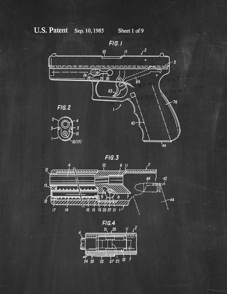 Glock 17 Gun Patent Print Old Look