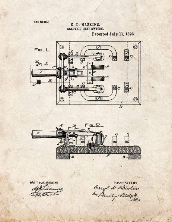 Electric Snap Switch Patent Print