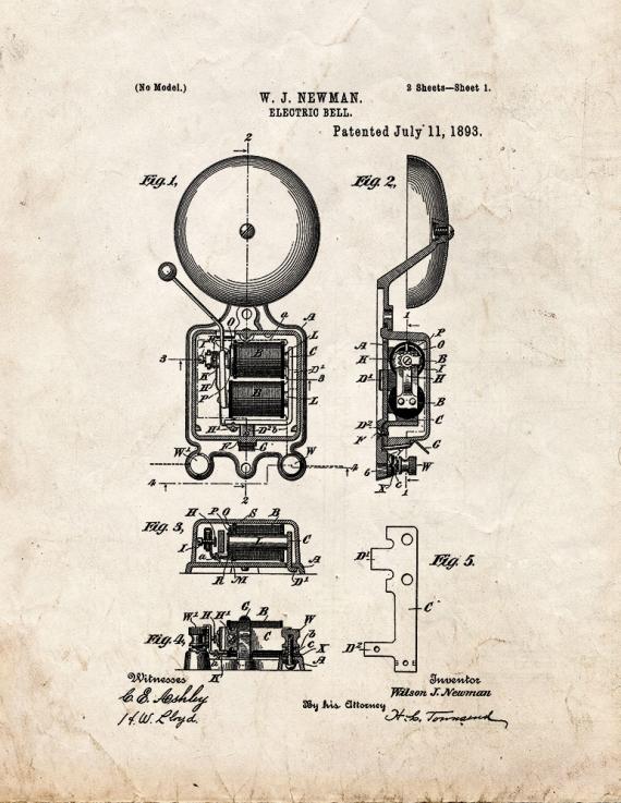 Electric Bell Patent Print