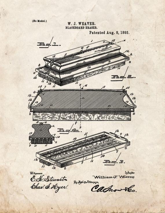 Chalkboard Eraser Patent Print