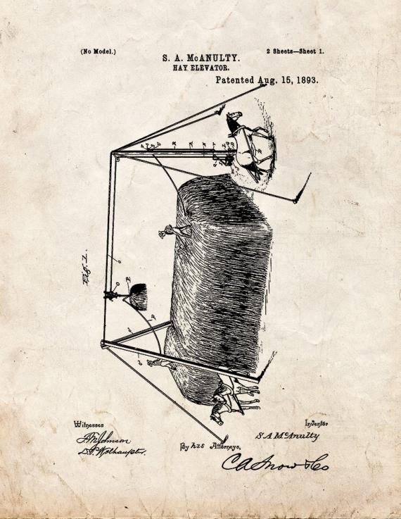 Hay Elevator Patent Print