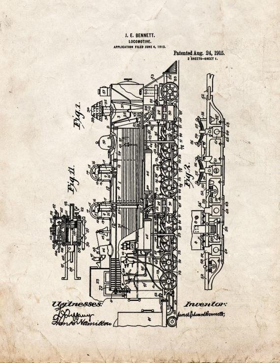 Locomotive Train Patent Print