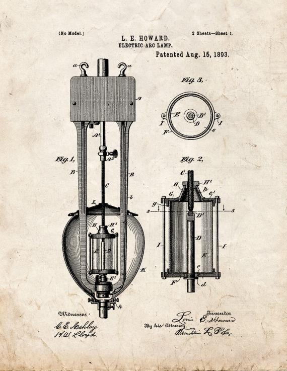 Electric Arc Lamp Patent Print