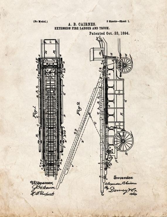 Cairnes Extension Fire-ladder And Truck Patent Print