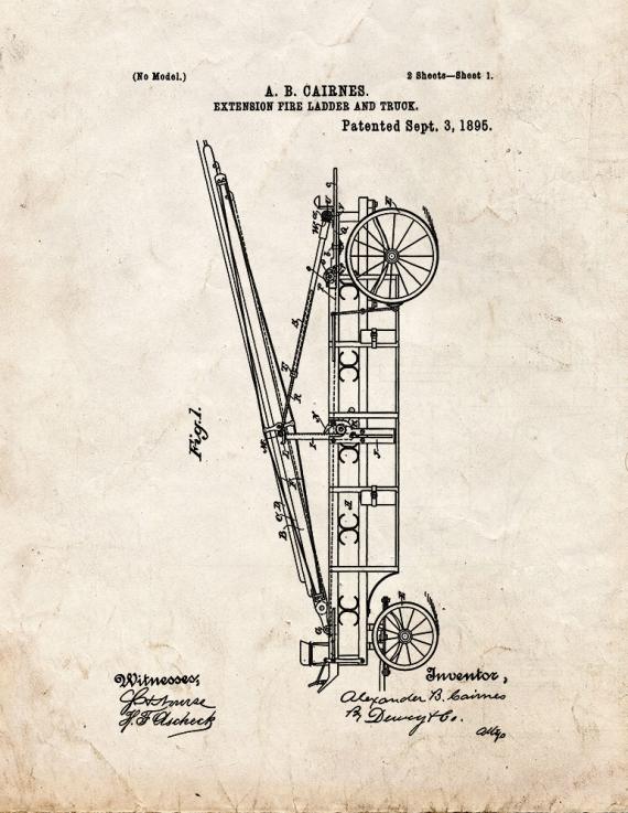 Cairnes Extension Fire-ladder And Truck Patent Print