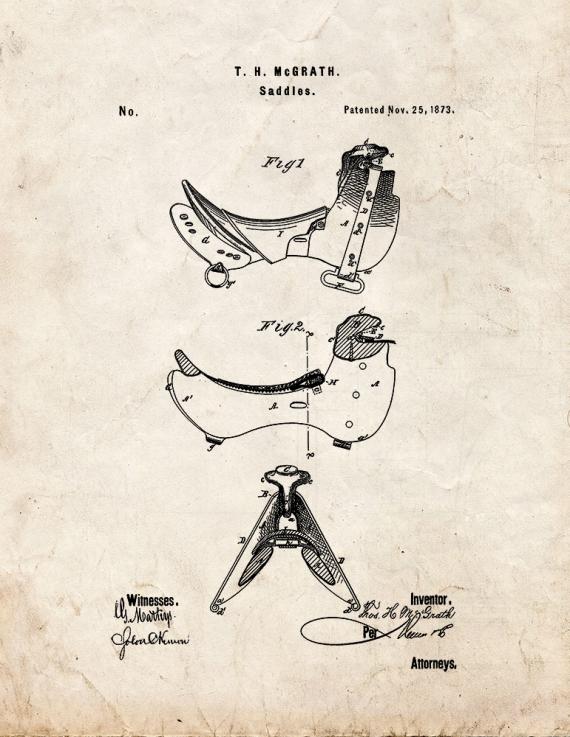 Horse Riding Saddle Patent Print