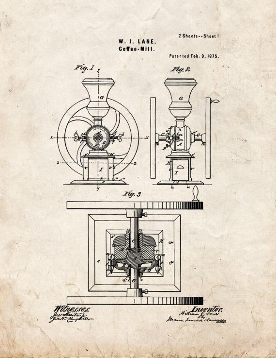 Coffee Mill Patent Print