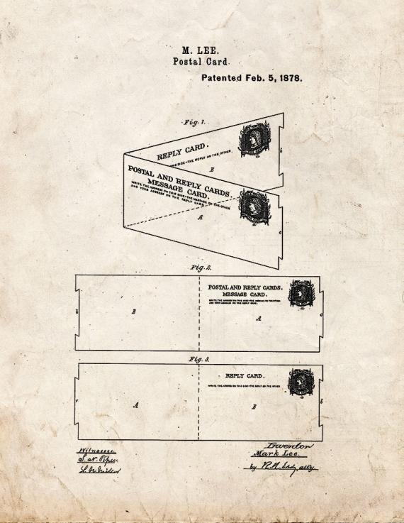 Postal Card Patent Print