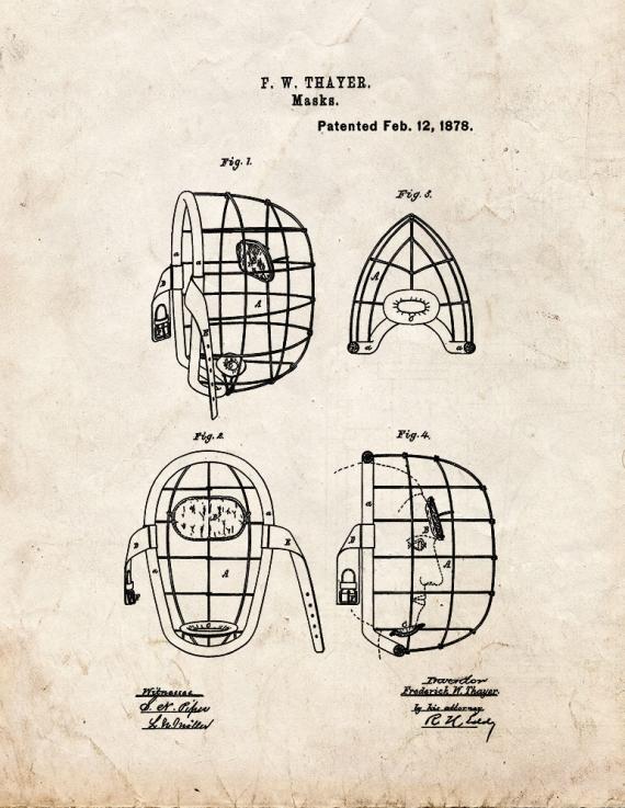 Baseball Mask Patent Print