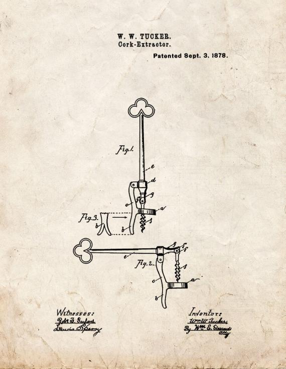 Cork Extractor Patent Print