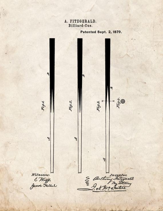 Billiard Cue Patent Print