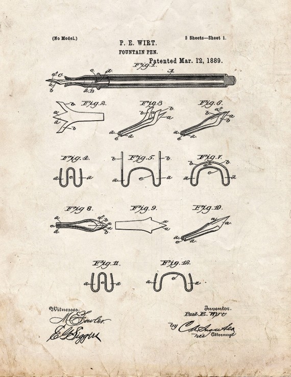 Fountain Pen Patent Print