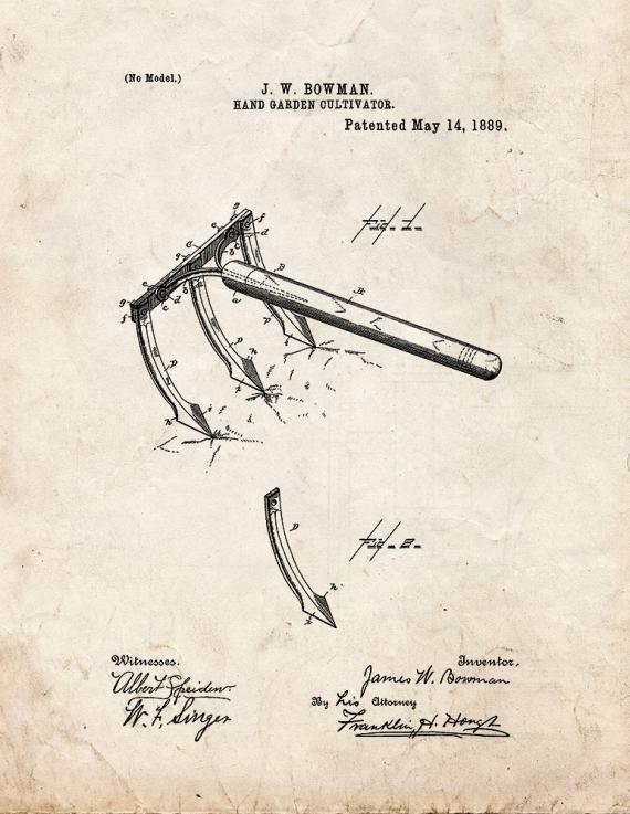 Hand Garden Cultivator Patent Print