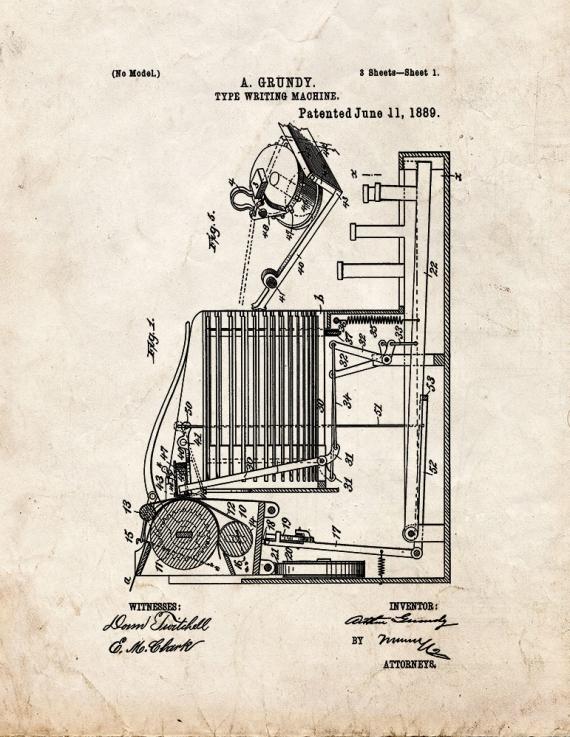 Type Writing Machine Patent Print